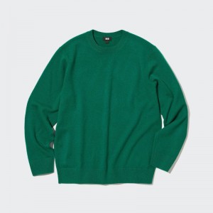 Green Men Uniqlo Cashmere Crew Neck Long-sleeve Sweaters | USA IDUZK-1503