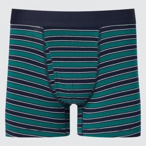 Green Men Uniqlo Cotton Striped Boxer Briefs | USA ISLHX-7102