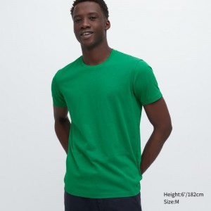 Green Men Uniqlo Dry Crew Neck Short-sleeve Color T Shirts | USA FHCNV-5940