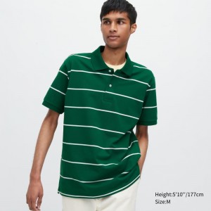 Green Men Uniqlo Dry Pique Striped Short-sleeve Polo Shirts | USA JHKGO-4037