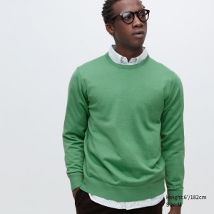 Green Men Uniqlo Extra Fine Merino Crew Neck Sweaters | USA MIRWT-4018