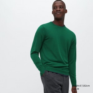 Green Men Uniqlo Extra Fine Merino Crew Neck Sweaters | USA OTGKD-5183