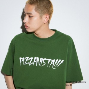 Green Men Uniqlo L.A. Eats Ut (Oversized Short-sleeve Graphic) (Pizzanista!) T Shirts | USA OHWBR-8479