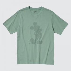 Green Men Uniqlo Mickey Stands Ut (Short Sleeve Graphic) T Shirts | USA XFRUK-9062