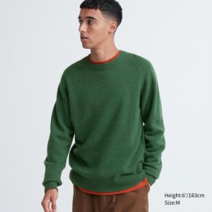 Green Men Uniqlo Premium Lambswool Crew Neck Long Sleeve Sweaters | USA CMFJN-7026