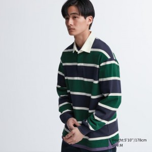 Green Men Uniqlo Rugger Long-sleeve Polo Shirts | USA HQNSV-2059