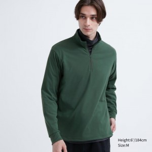 Green Men Uniqlo Smooth Fleece Half-zip T Shirts | USA JTHWI-6308