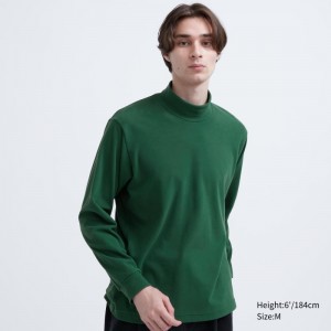 Green Men Uniqlo Smooth Fleece Mock Neck T Shirts | USA HBMLI-0587