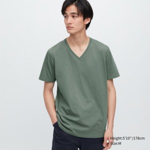 Green Men Uniqlo Supima® Cotton V-neck Short-sleeve T Shirts | USA UKNEZ-0621