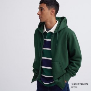 Green Men Uniqlo Sweat Long-sleeve Full-zip Hoodie | USA LYSRA-7946