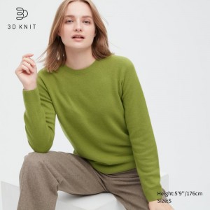 Green Women Uniqlo 3d Knit Cashmere Crew Neck Long-sleeve Sweaters | USA IWDJK-1807