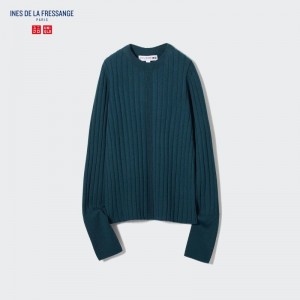 Green Women Uniqlo 3d Knit Wide Ribbed Crew Neck (Ines De La Fressange) Sweaters | USA TCQRF-7301