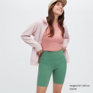 Green Women Uniqlo Airism Soft Pocket Biker (8") Shorts | USA EZJWI-4270