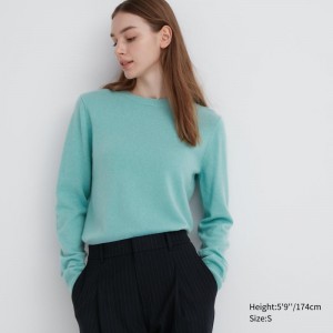 Green Women Uniqlo Cashmere Crew Neck Long-sleeve Sweaters | USA DNZMH-2056