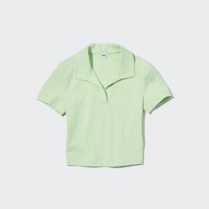 Green Women Uniqlo Cropped Skipper Short-sleeve Polo Shirts | USA FJGZW-6182