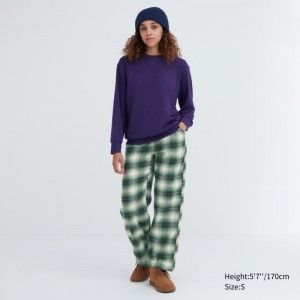 Green Women Uniqlo Flannel Checked Pants | USA LWHMA-1437