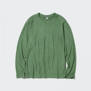 Green Women Uniqlo Heattech Fleece Crew Neck Long Sleeve T Shirts | USA NHIQL-2945