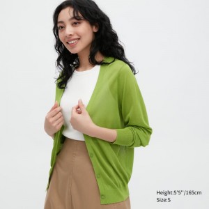 Green Women Uniqlo Light V-neck Long-sleeve Cardigan | USA CSPVK-2470