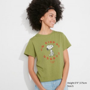 Green Women Uniqlo Love Sunshine & Peanuts Ut (Short-sleeve Graphic) T Shirts | USA RANMI-2685