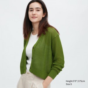 Green Women Uniqlo Mesh Long-sleeve Short Cardigan | USA SQOUY-8170