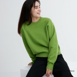 Green Women Uniqlo Premium Lambswool Crew Neck Long-sleeve Sweaters | USA BSDTU-1963