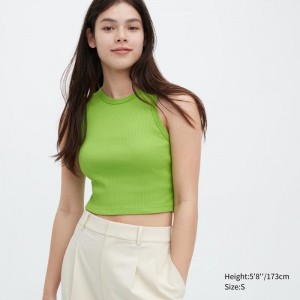 Green Women Uniqlo Ribbed Racer Back Cropped Tank Tops | USA EFIUK-9854