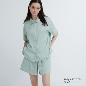 Green Women Uniqlo Satin Short-sleeves Pajamas | USA MBAKI-9584