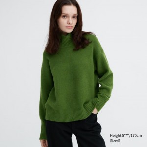 Green Women Uniqlo Souffle Yarn Long Sleeve High Neck Sweaters | USA WPRGU-8612