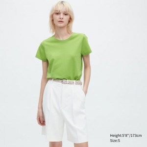 Green Women Uniqlo Supima® Cotton Crew Neck Short-sleeve T Shirts | USA FEVMC-6031