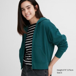 Green Women Uniqlo Sweat Full-zip Long-sleeve Hoodie | USA AUVBZ-2450