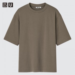 Green Women Uniqlo U Airism Cotton Oversized Crew Neck Half-sleeve T Shirts | USA KBVLM-2839