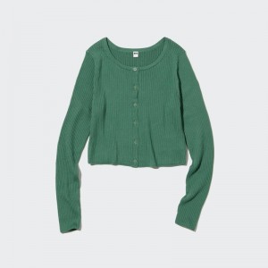 Green Women Uniqlo Uv Protection Crew Neck Cropped Cardigan | USA VQOHG-4815