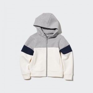 Grey Kids Uniqlo Ultra Stretch Dry Sweat Long-sleeve Full-zip (Color Block) Hoodie | USA DXWLU-6793