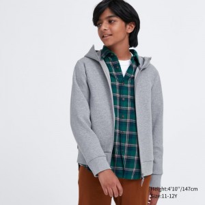 Grey Kids Uniqlo Ultra Stretch Dry Sweat Long-sleeve Full-zip Hoodie | USA VFAYS-4219