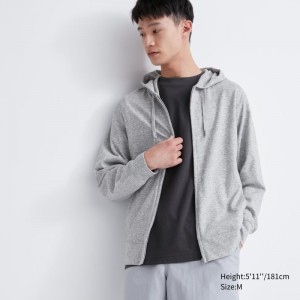 Grey Men Uniqlo Airism Uv Protection Full-zip Hoodie | USA HVYTS-1475