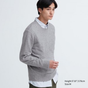 Grey Men Uniqlo Cashmere Crew Neck Long-sleeve Sweaters | USA WHVPK-2307