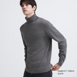 Grey Men Uniqlo Cashmere Turtleneck Long-sleeve Sweaters | USA JFQYO-7039