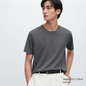 Grey Men Uniqlo Dry Crew Neck Short-sleeve Color T Shirts | USA DIJCN-5649