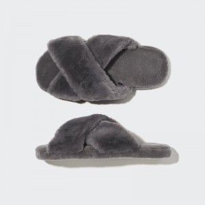 Grey Men Uniqlo Fleece Room (Furry Fleece) Slippers | USA IFGBH-1750