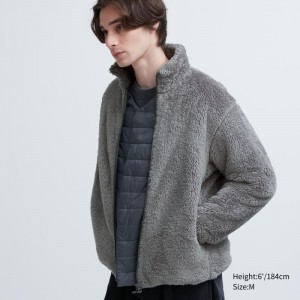 Grey Men Uniqlo Fluffy Yarn Fleece Full-zip Jackets | USA MGVOI-0193