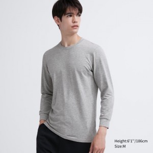 Grey Men Uniqlo Heattech Cotton Crew Neck (Extra Warm) T Shirts | USA LQNTZ-9831