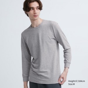 Grey Men Uniqlo Heattech Extra Warm Cotton Crew Neck T Shirts | USA EBOXC-3297