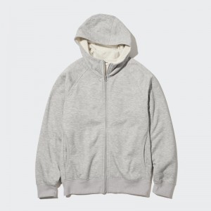 Grey Men Uniqlo Heattech Pile Lined Sweat Full-zip Hoodie | USA JZKMS-9637