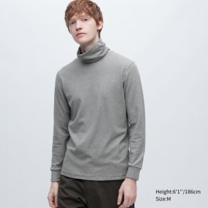 Grey Men Uniqlo Heattech Ultra Warm Turtleneck Long-sleeve T Shirts | USA CNMOU-3571