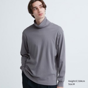 Grey Men Uniqlo Soft Brushed Turtleneck Long-sleeve T Shirts | USA XELZN-3074