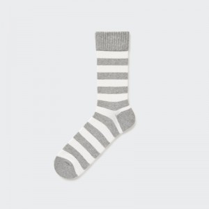 Grey Men Uniqlo Soft Pile Striped Socks | USA NZDXU-4328