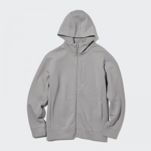 Grey Men Uniqlo Stretch Dry Sweat Long-sleeve Full-zip Hoodie | USA SUIMZ-3264