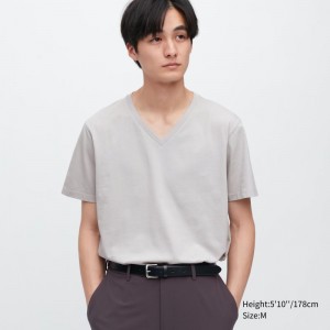 Grey Men Uniqlo Supima® Cotton V-neck Short-sleeve T Shirts | USA GUPMR-8137