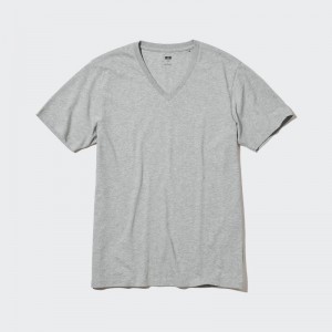 Grey Men Uniqlo Supima® Cotton V-neck Short-sleeve (2022 Edition) T Shirts | USA LVPCU-6748