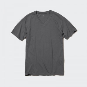 Grey Men Uniqlo Supima® Cotton V-neck Short-sleeve (2022 Edition) T Shirts | USA PSAIC-0546